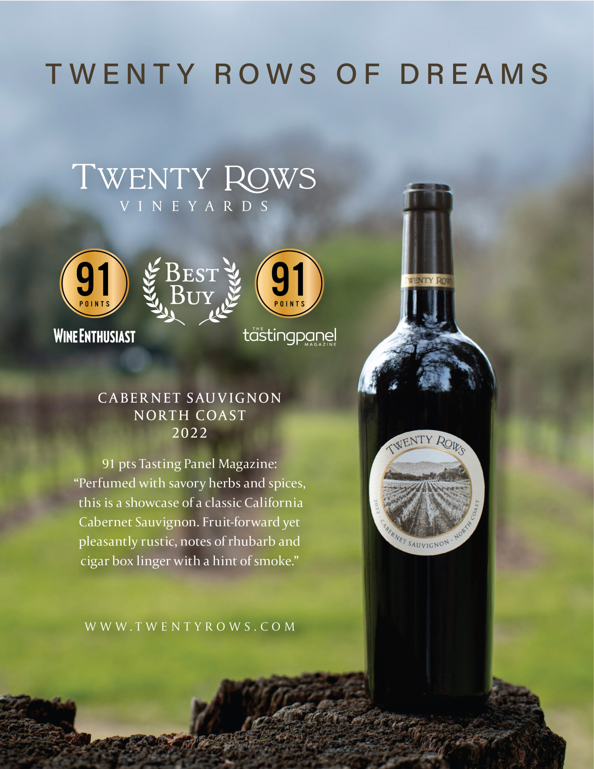 Twenty Rows Cabernet Sauvignon North Coast Award and Write Up